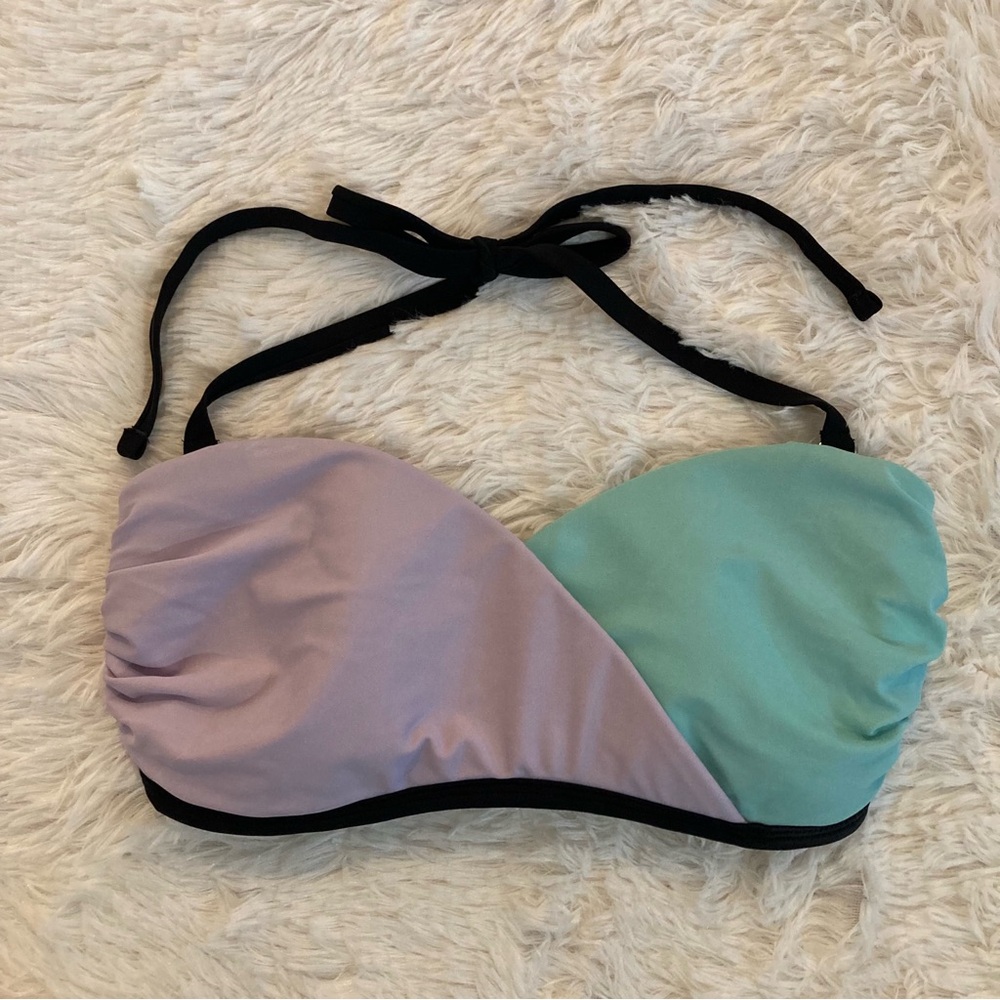Pastel purple and aqua colorblock bikini top